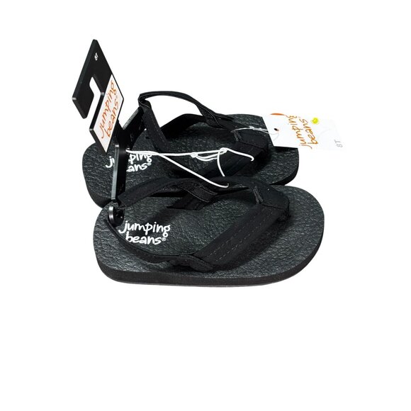 Jumping Beans Black Flip Flop Sandals 8T Toddler Size Textured Sole & Adjustable - Picture 2 of 4